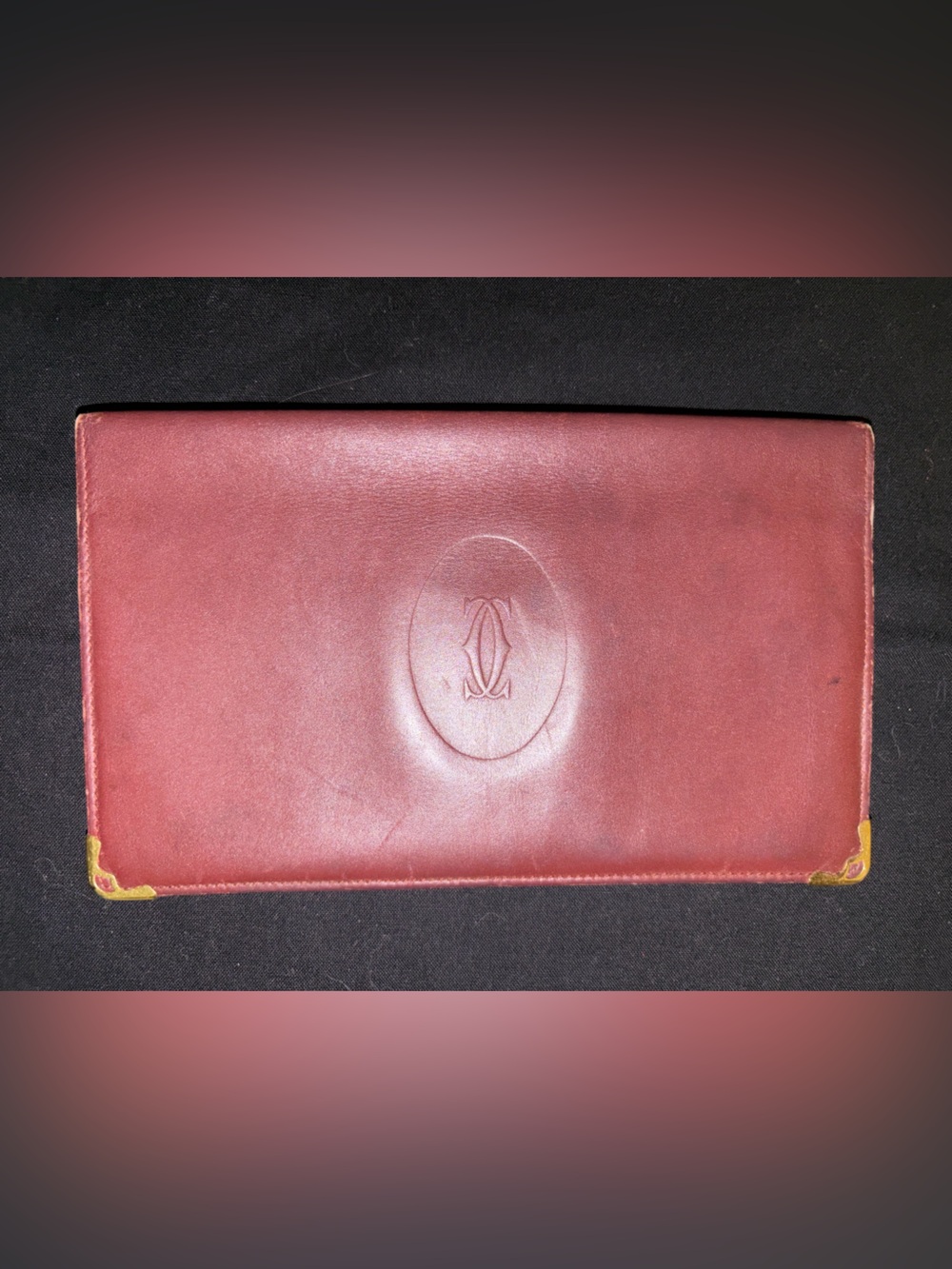 Cartier Burgundy Wallet with Gold Corner Accents